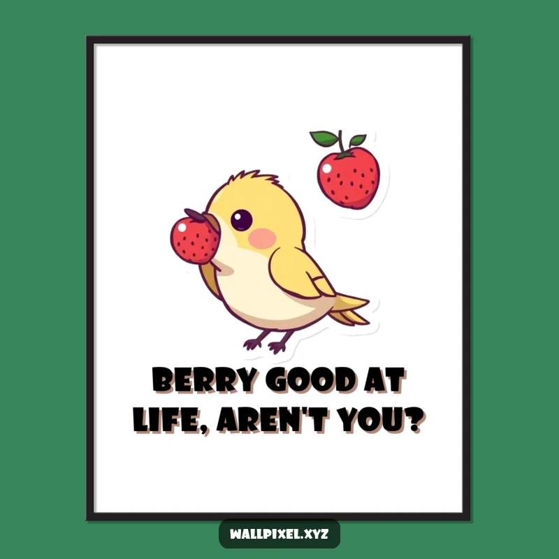 Funny Free Printable Wall Art: Pixel Bird's Berry Hunt - Quirky Downloadable Decor