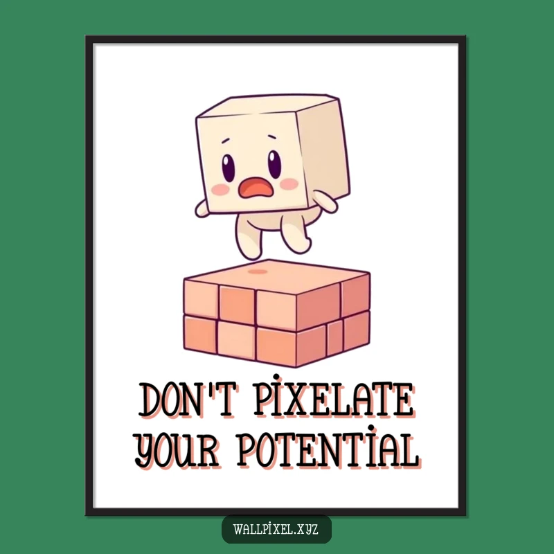 Free Printable Wall Art: Blocky Figure Surprise - Funny Pixel Art Downloadable Decor