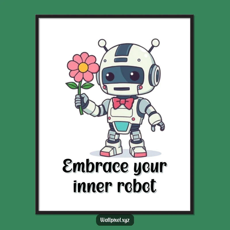 Free Printable Wall Art: Retro Robot Pixel Flower Gaming Decor