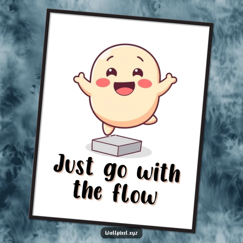 Funny Free Printable Wall Art: A smiling, amorphous pixel blob character playfully bouncing on a bed of colorful square pixels.