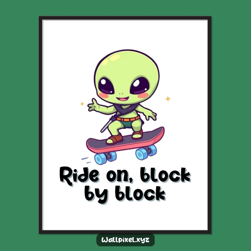 Free Printable Pixel Alien Skater Wall Art - Funny Sci-Fi Decor