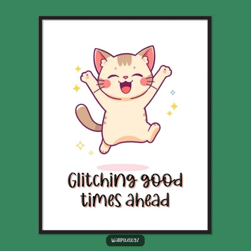 Free Printable Pixel Cat Art - Retro Digital Sparkle Downloadable Decor Gift