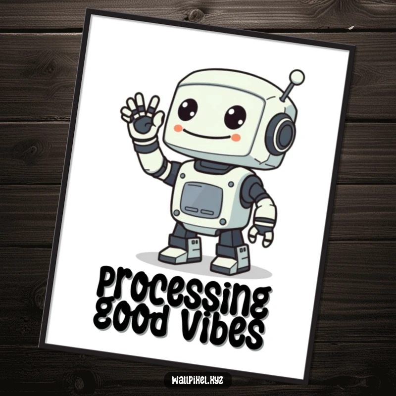Free Printable Wall Art: A smiling pixelated robot waving a single digital arm, adding a cool tech vibe.