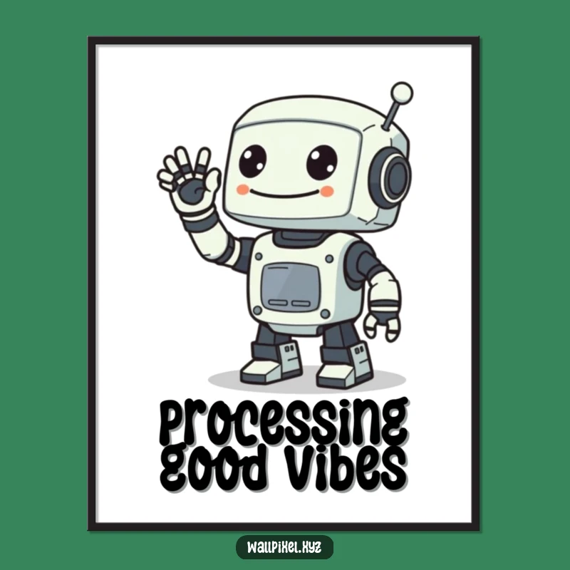 Free Printable Pixel Robot Art - Waving Digital Downloadable Decor Gift