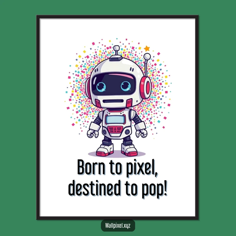 Free Printable Retro Robot Pixel Explosion Wall Art - Funny Downloadable Decor