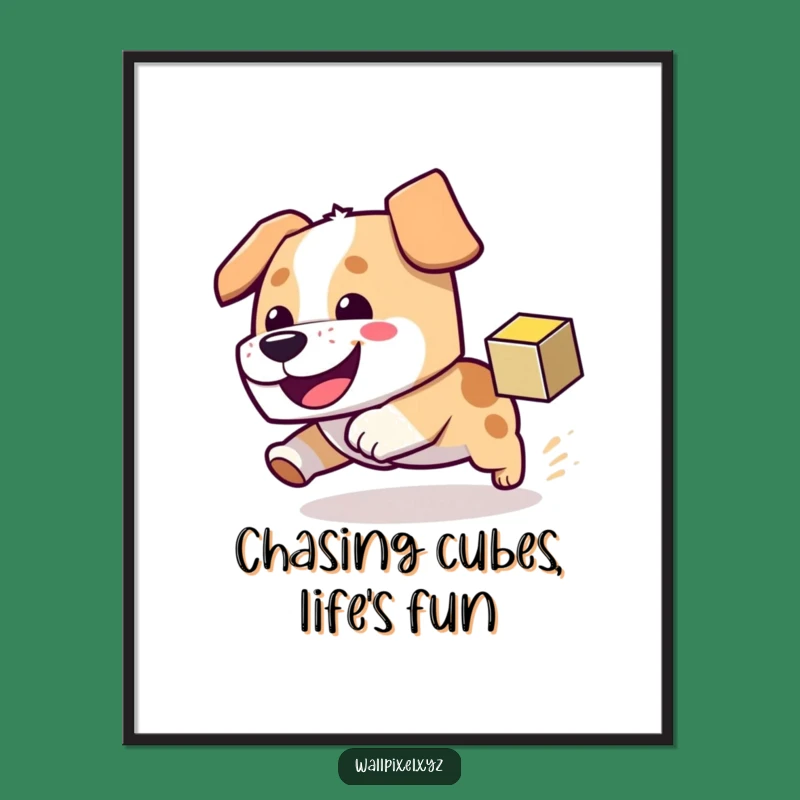 Free Printable Wall Art: Block Dog Pixel Chase, Funny Downloadable Decor for Dog Lovers