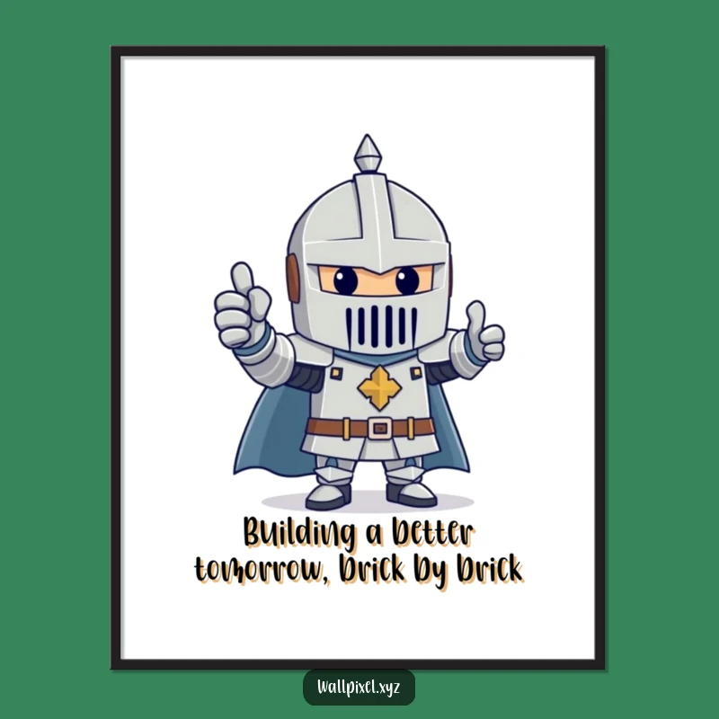 Free Printable Wall Art: Block Knight Salute, Cheerful Funny Downloadable Decor