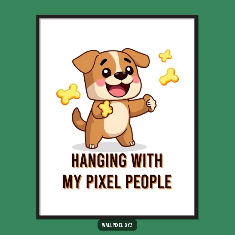 Free Printable Wall Art: Blocky Dog Juggling Pixel Bones Retro Gaming Decor