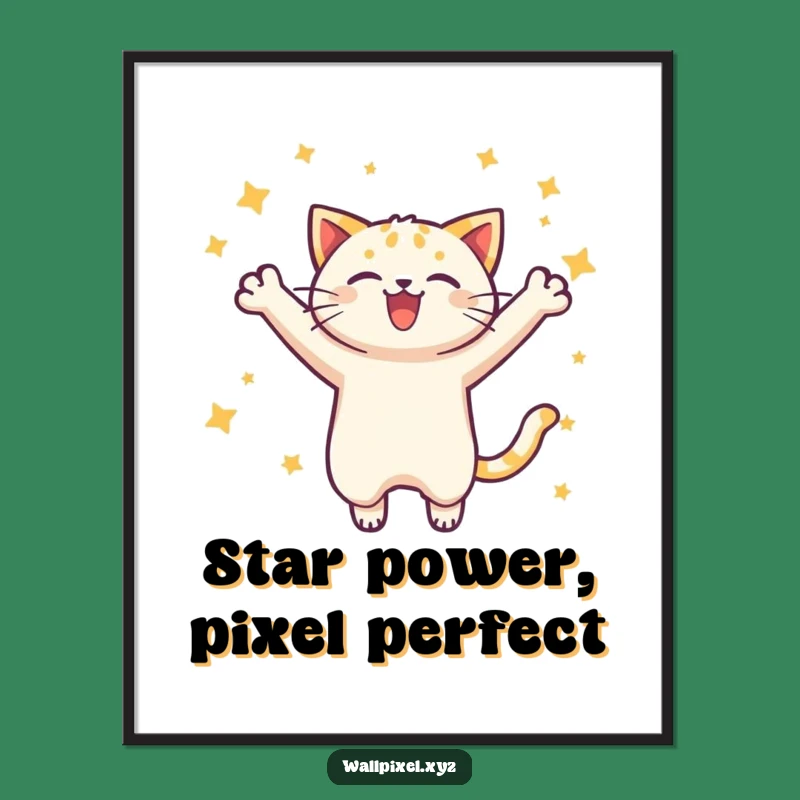 Free Printable Wall Art: Pixel Cat Star Leap, Funny Downloadable Decor for Gamers