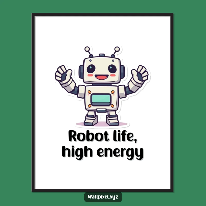 Free Printable Wall Art: Pixel Robot Cheerful Waves, Funny Downloadable Decor for Techies