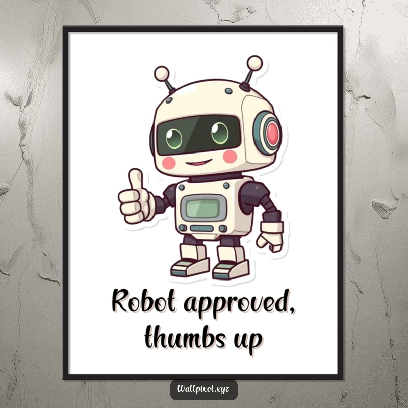 Funny Free Printable Wall Art: A cheerful pixelated robot giving a solid thumbs up with its blocky hand.