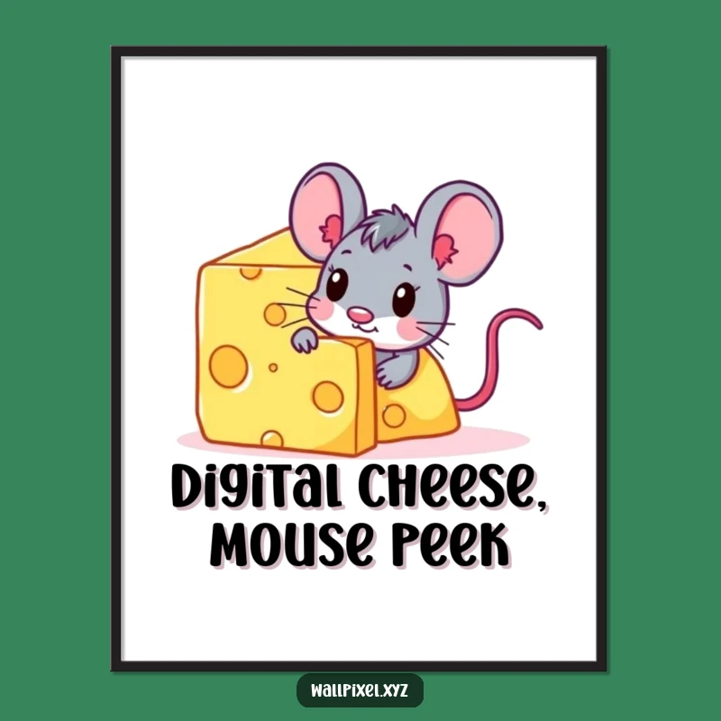 Funny Free Printable Wall Art: Pixel Mouse Cheese Downloadable Gift