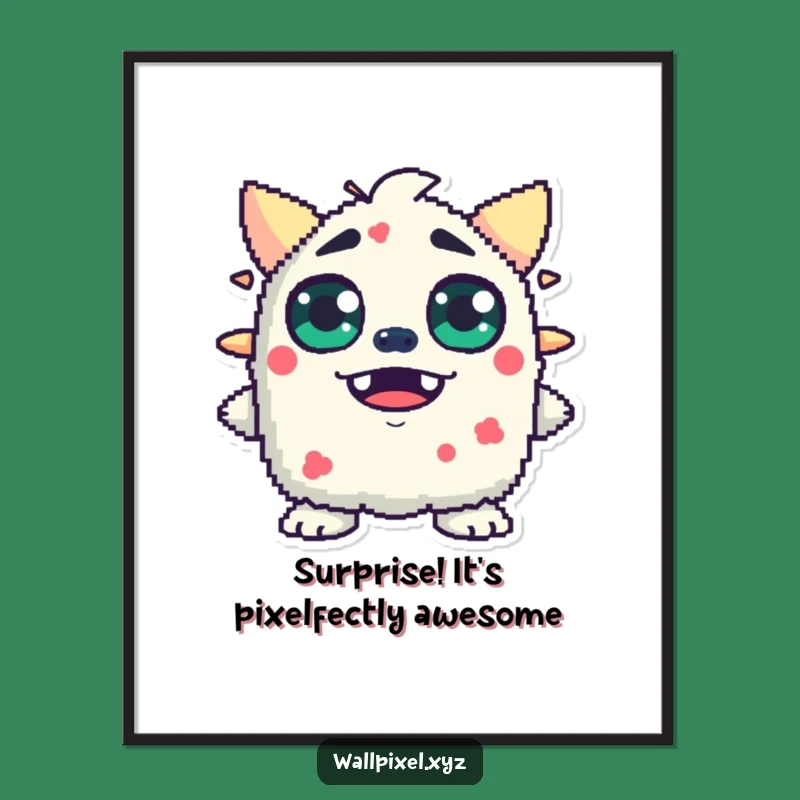Funny Free Printable Wall Art: Surprised Pixel Monster, Humorous Downloadable Decor