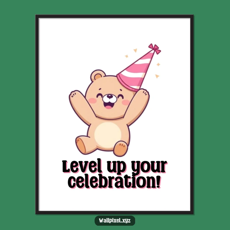 Free Printable Pixel Bear Party Wall Art - Funny Retro Decor