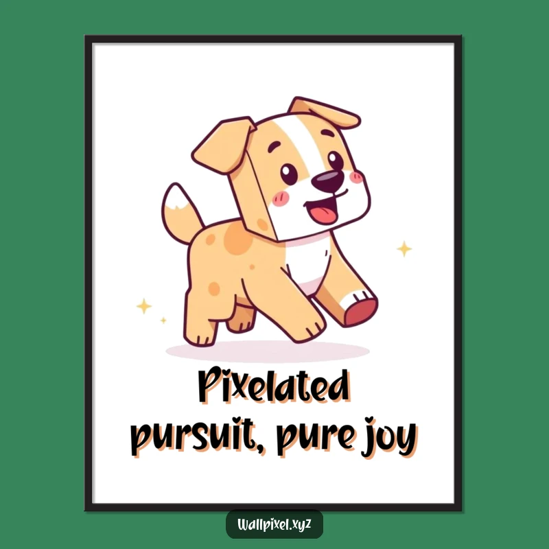 Funny Free Printable Wall Art: Pixel Dog Tail Chase - Downloadable Art