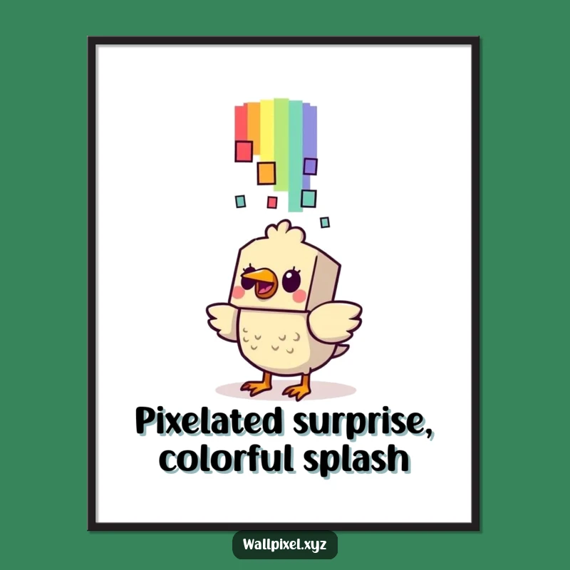 Free Printable Bird Wall Art: Pixel Rainbow Surprise Cartoon Downloadable Art Gift