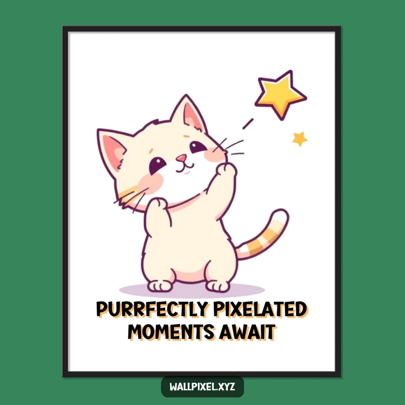Free Printable Wall Art: Pixel Cat Star Chase Retro Gaming Humorous Downloadable Art