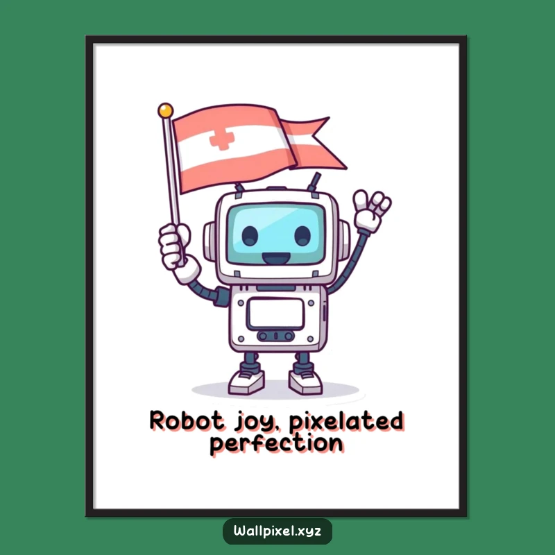 Free Printable Robot Victory Wall Art - Funny Pixelated Joy Downloadable Decor