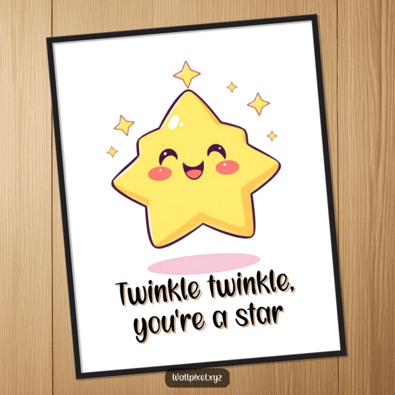 Funny Free Printable Wall Art of a pixelated star character twinkling rhythmically, adding a playful glow to the room.