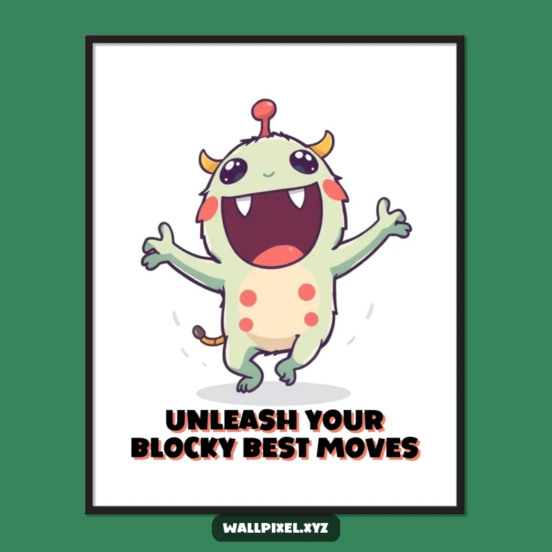 Free Printable Wall Art: Pixel Monster Dance Party Retro Style Humorous Downloadable Art