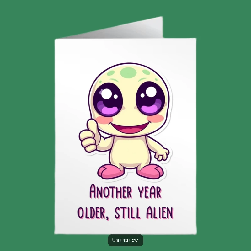 Funny Free Printable Birthday Card: Laughing Pixel Alien Thumbs Up Digital Download Gift
