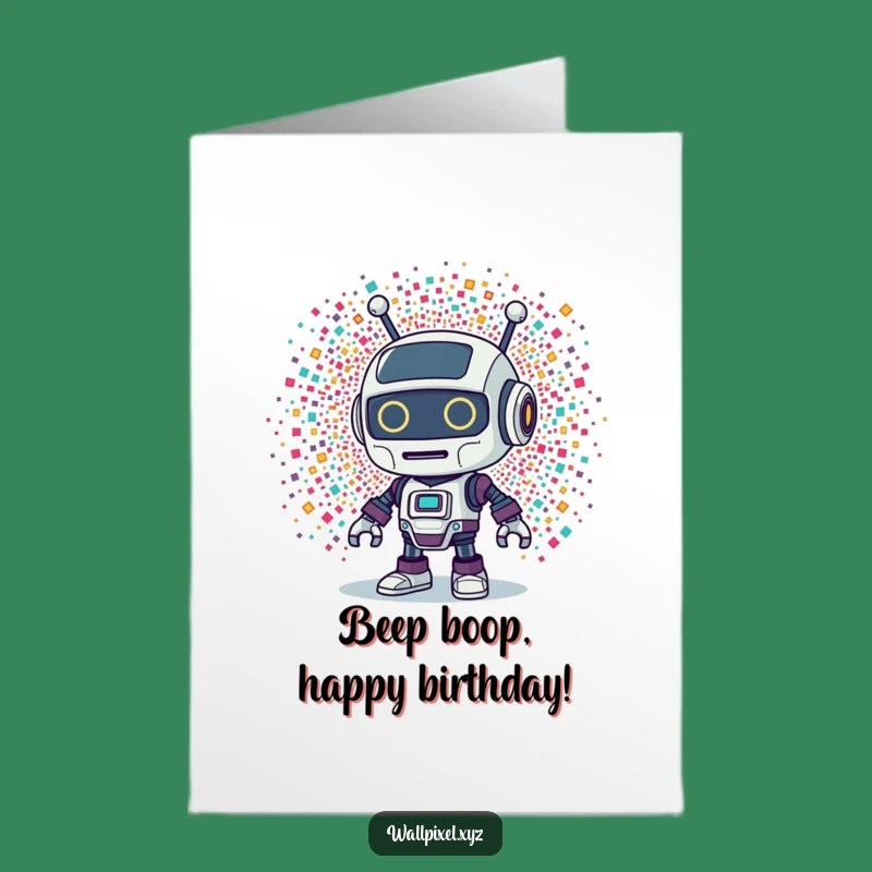 Free Printable Birthday Card: Robot Pixel Surprise - Downloadable Funny Greeting