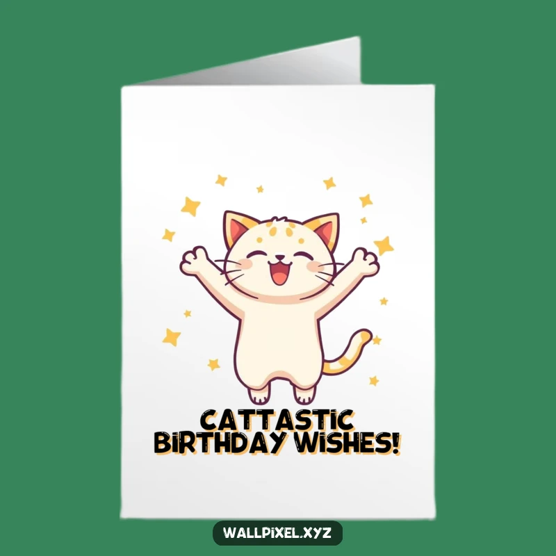Free Printable Pixel Cat Birthday Card: Starry Leap of Joy Downloadable Funny Gift
