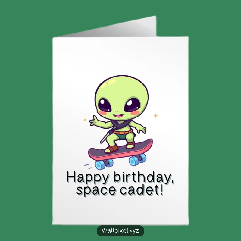 Free Printable Alien Birthday Card - Funny Pixel Skater Download