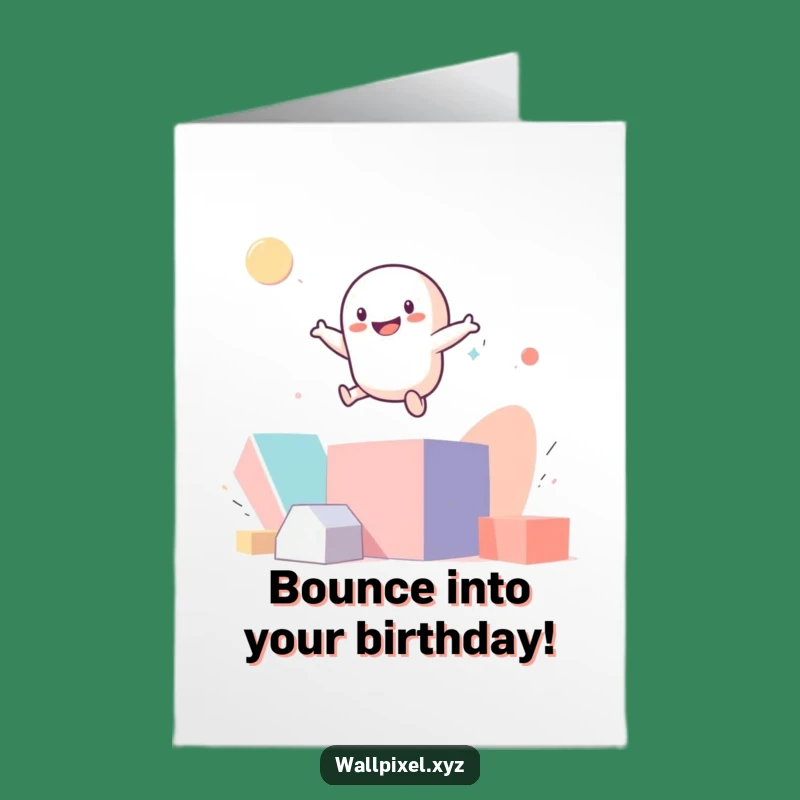 Free Printable Birthday Card: Bouncing Pixel Figure Funny Downloadable Gift