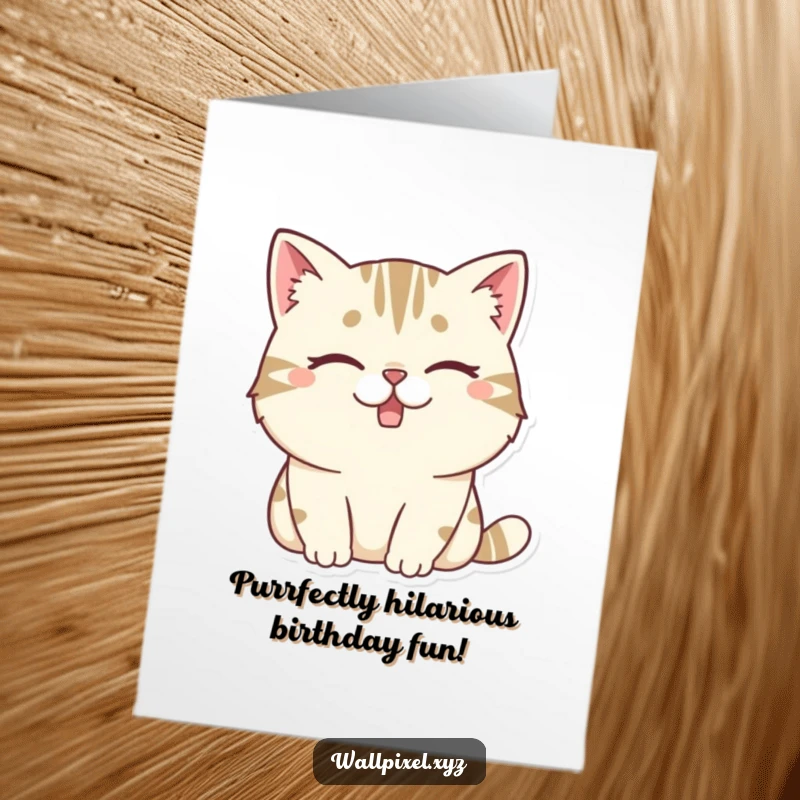 Funny Free Printable Birthday Card: Chunky pixelated cat winking with a missing tooth, offering a playful greeting.