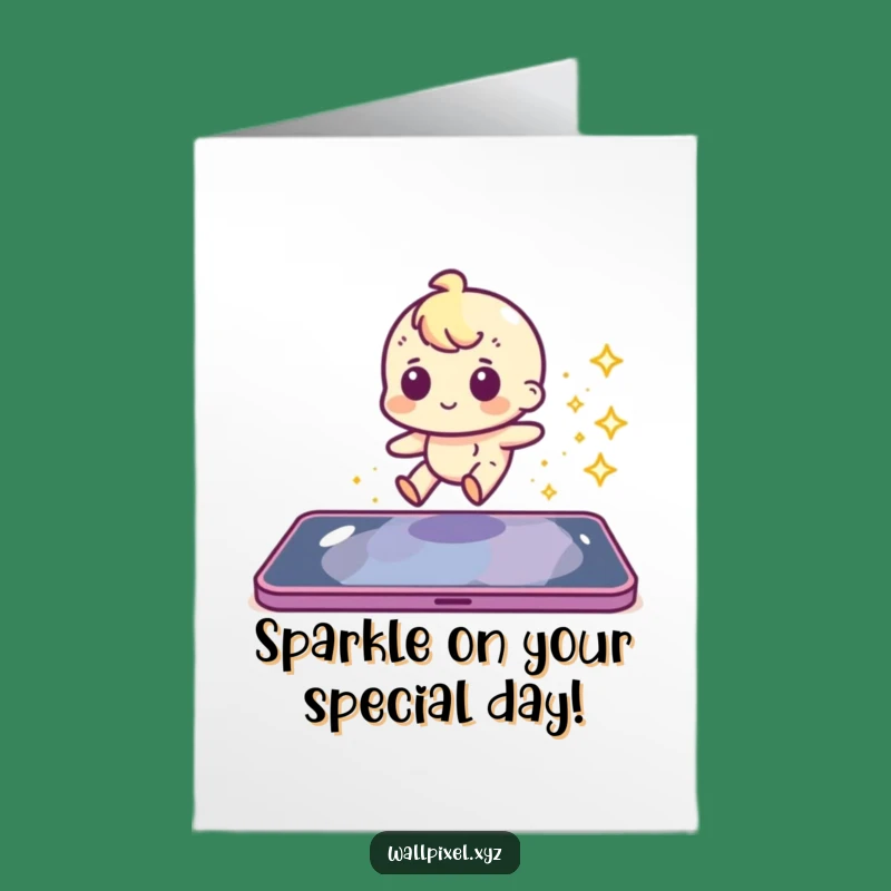 Free Printable Birthday Card: Sparkly Pixel Character Slide Funny Downloadable Gift