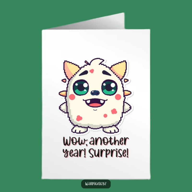 Free Printable Birthday Card: Surprised Pixel Monster, Humorous Downloadable Greeting