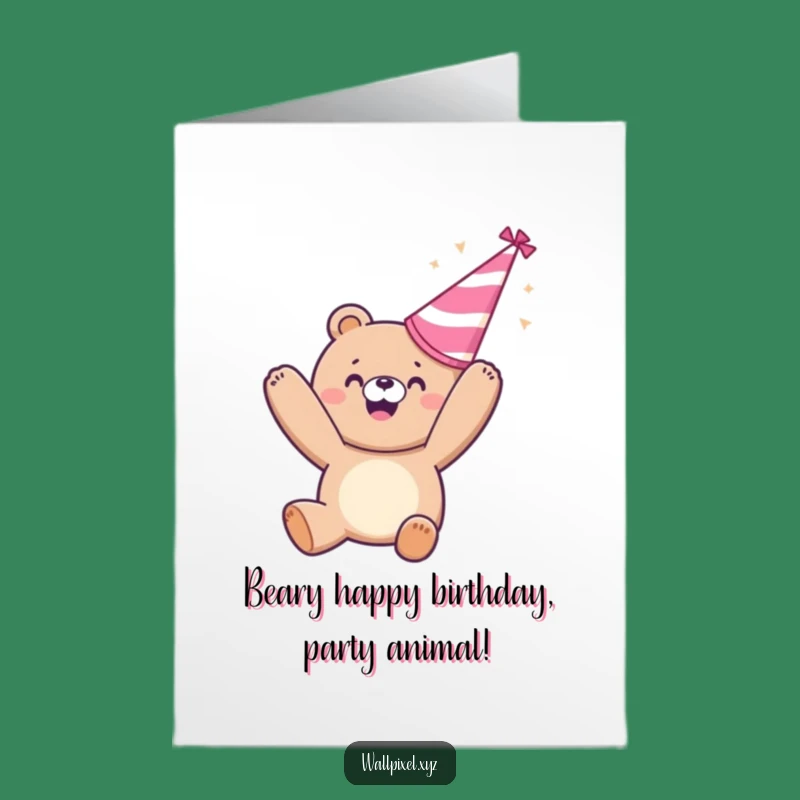 Free Printable Pixel Bear Birthday Card - Funny Party Hat Toss Download