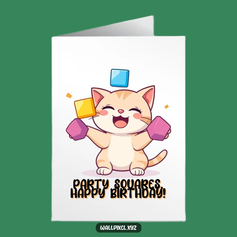 Free Printable Pixel Cat Birthday Card - Juggling Fun Downloadable Gift