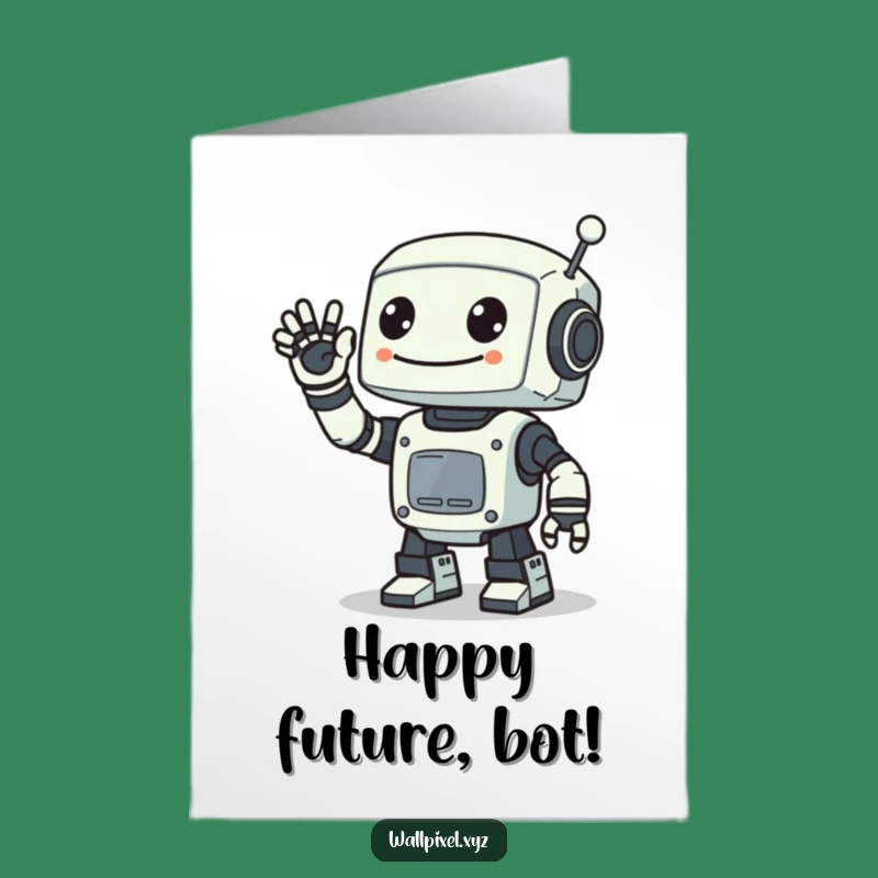 Free Printable Pixel Robot Birthday Card - Waving Digital Downloadable Gift