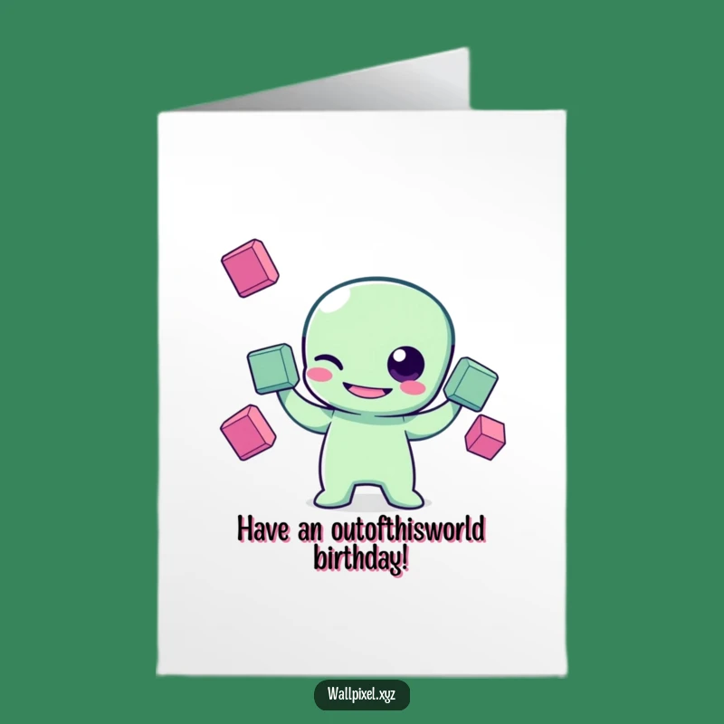 Funny Free Printable Birthday Card: Alien Juggler's Square Surprise - Instant Download