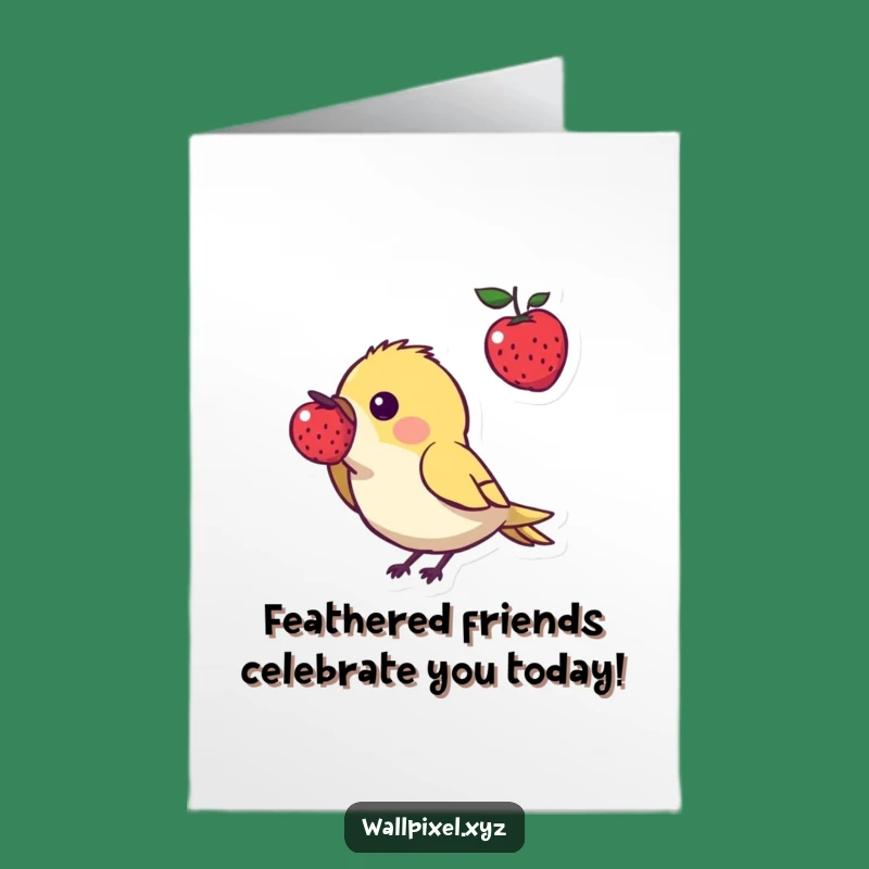 Funny Free Printable Birthday Card: Pixel Bird Pecking Berry - Instant Download Gift