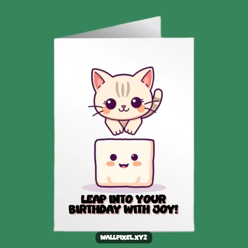 Free Printable Birthday Card: Pixel Cat Leap, Funny Birthday Fun Downloadable