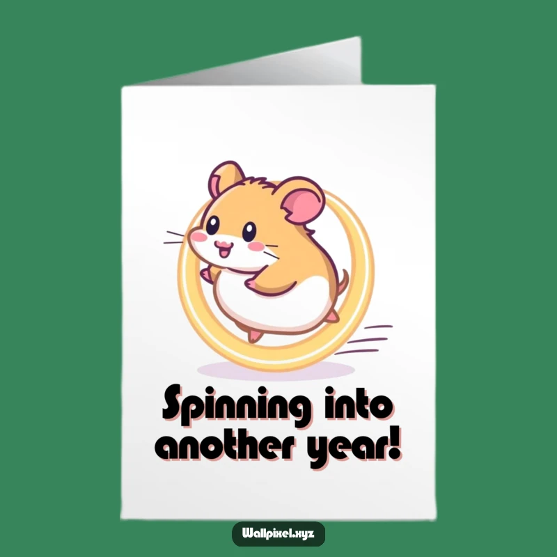 Free Printable Birthday Card: Pixel Hamster Runs Brightly on Glowing Wheel