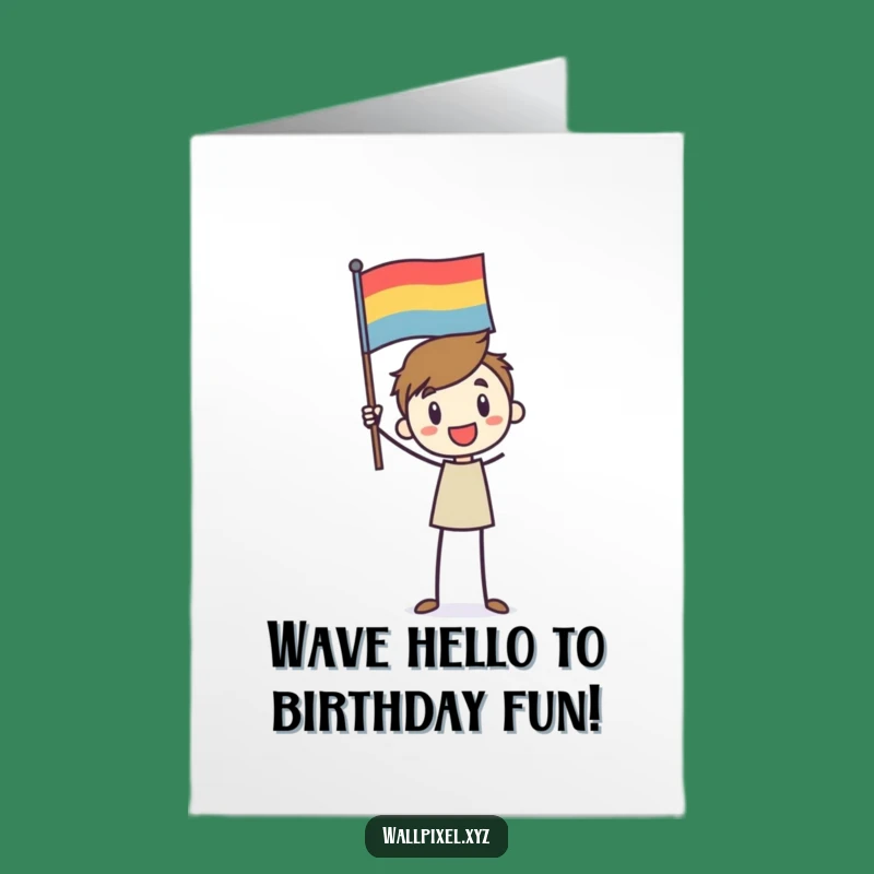 Free Printable Birthday Card: Stick Figure Waving Flag - Cheerful Downloadable Gift!