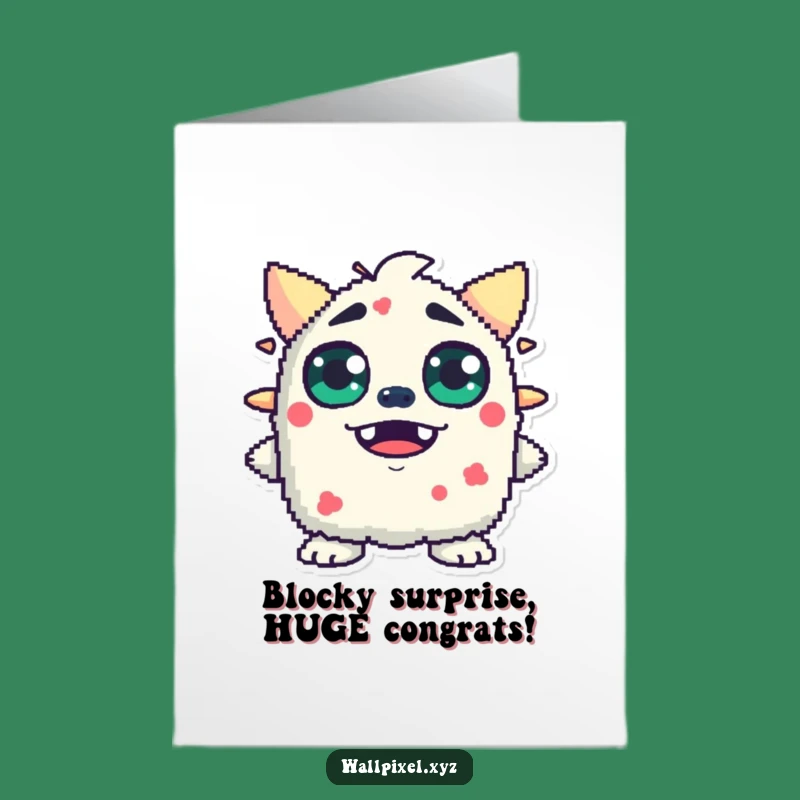 Free Printable Congrats Card: Surprised Pixel Monster, Humorous Downloadable Celebration