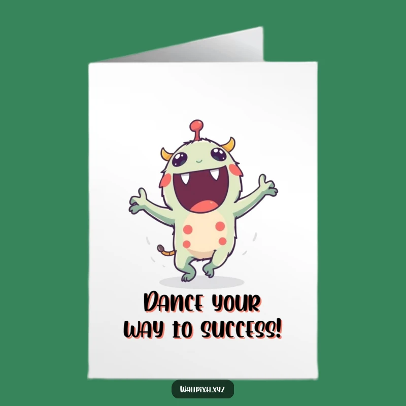 Free Printable Congrats Card: Pixel Monster Dance Celebration Funny Downloadable Gift