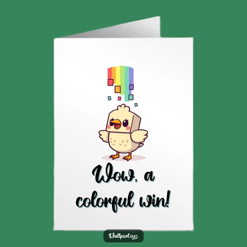 Free Printable Bird Congrats Card: Pixel Rainbow Surprise Cartoon Downloadable Gift