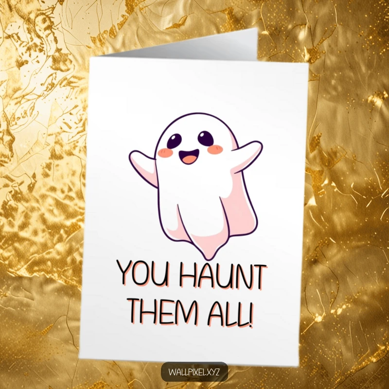 Funny Free Printable Congrats Card: An upside-down pixel ghost with a wide grin, conveying spectral congratulations with humor.