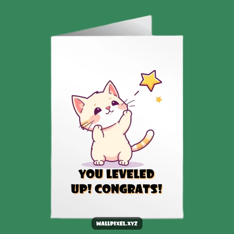 Free Printable Congrats Card: Pixel Cat Star Achievement Funny Downloadable Gift