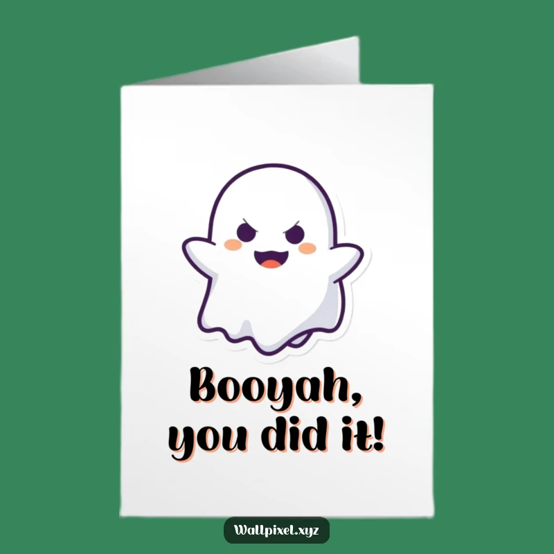 Free Printable Ghost Congrats Card: Mischievous Peek-a-Boo Cartoon Downloadable Gift