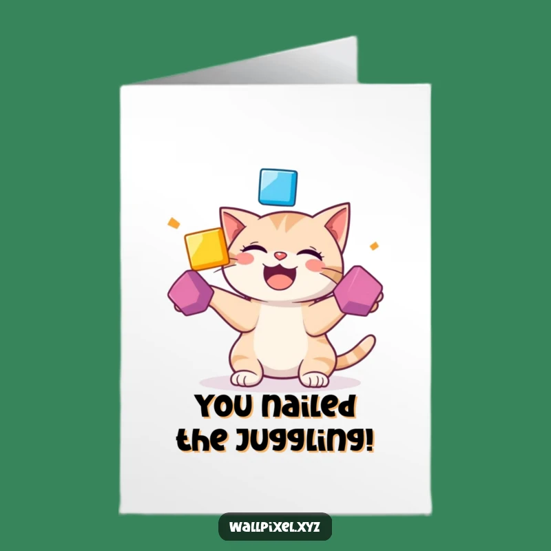 Free Printable Pixel Cat Congrats Card - Juggling Downloadable Gift