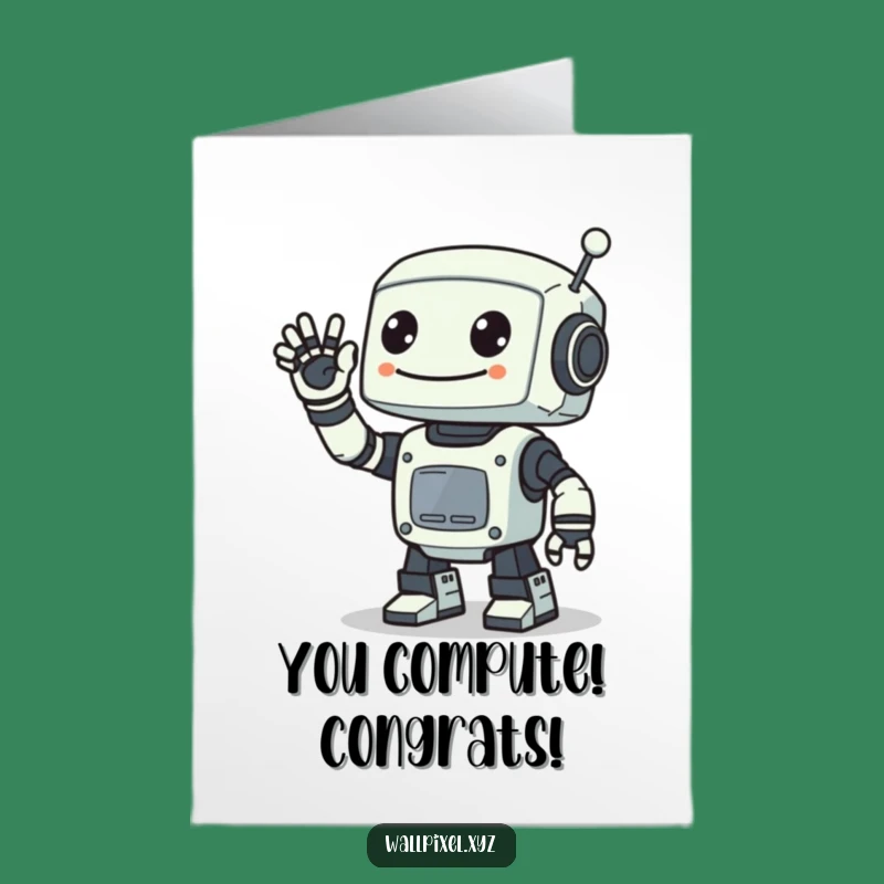 Free Printable Pixel Robot Congrats Card - Waving Digital Downloadable Gift