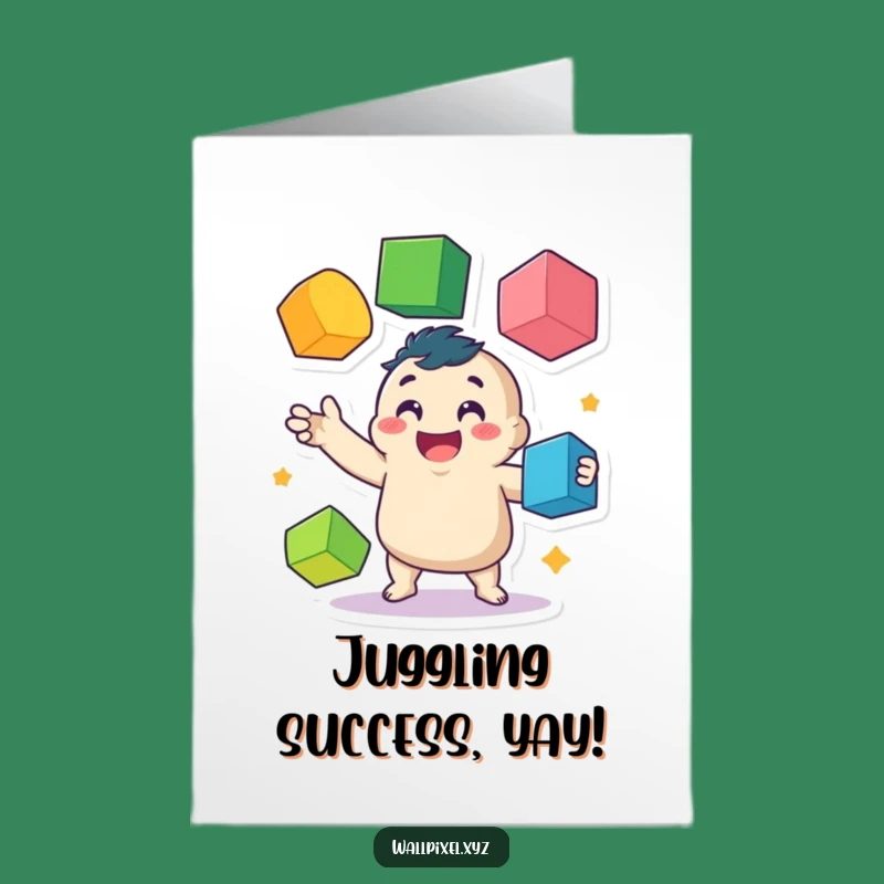 Free Printable Congrats Card: Juggling Pixel Character Wins, Unique Downloadable Gift!