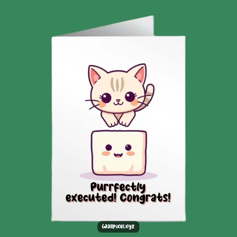 Free Printable Congrats Card: Pixel Cat Victory Leap, Agile Funny Downloadable